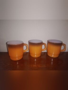 Vintage Fire King Orange Brown Two Tone Coffee Cup MCM Retro Mid Century